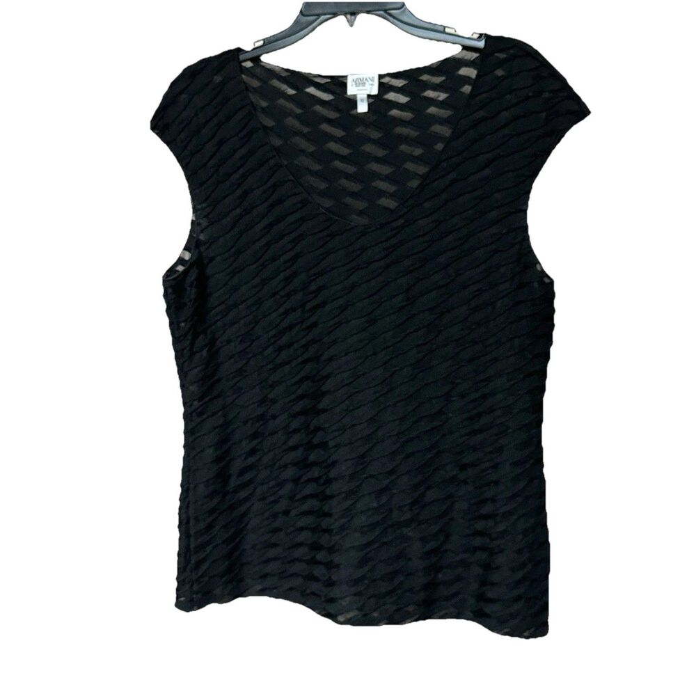 Armani Collezioni Top 12 Semi Sheer Sleeveless Stretch Pullover Artsy Black Goth